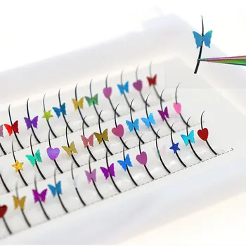 צבעוני ריסים בודדים 3D פרפר לב נצנצים פייטים מזויף הארכת ריסים טבעיים באיכות גבוהה סינטטי קישוט ריסים